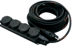 Prodlužovací kabel černý gumový 10m 4-zásuvka 230V IP44 3x2,5mm